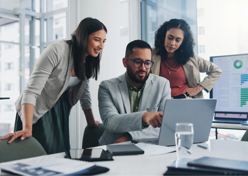 Professionals reviewing data on computer