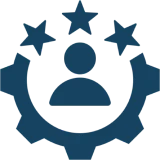 Person inside gear with stars icon