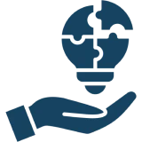 Hand holding puzzle piece lightbulb icon